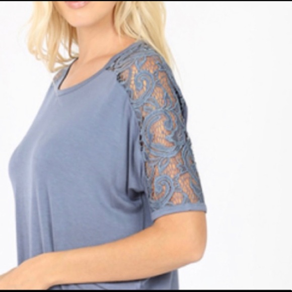 Blue Lace Sleeve Chic Top ~ see details⬇️ - Picture 2 of 8